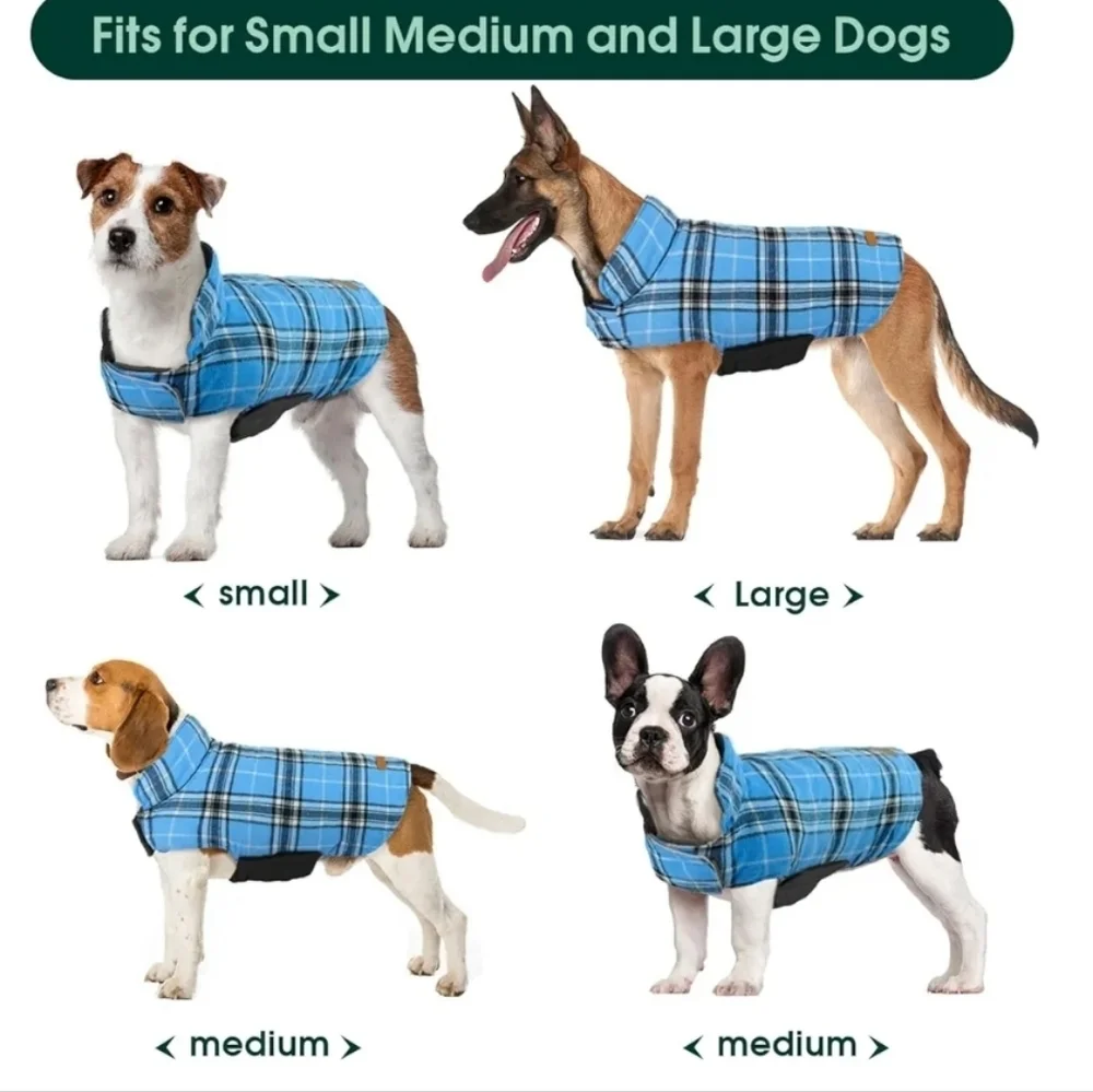 Reversible Black and Blue Plaid Dog Coat NWT